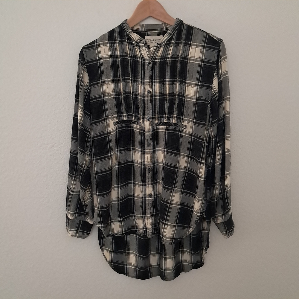 Denim & Supply Ralph Lauren Plaid Flannel Tunic Top Size Large Fall Cozy Classic